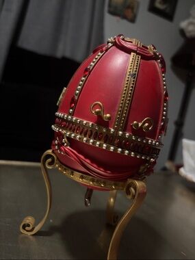 Ornate Red Decorative Egg Sculpture by